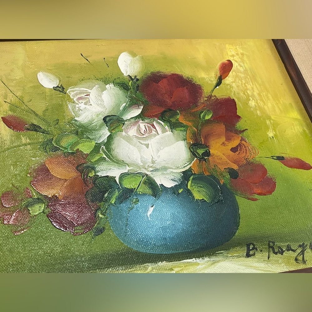 VINTAGE SIGNED B. REAGAN OIL ON CANVAS ROSES FLOWERS PAINTING 8"X10" FRAMED - Picture 4 of 13